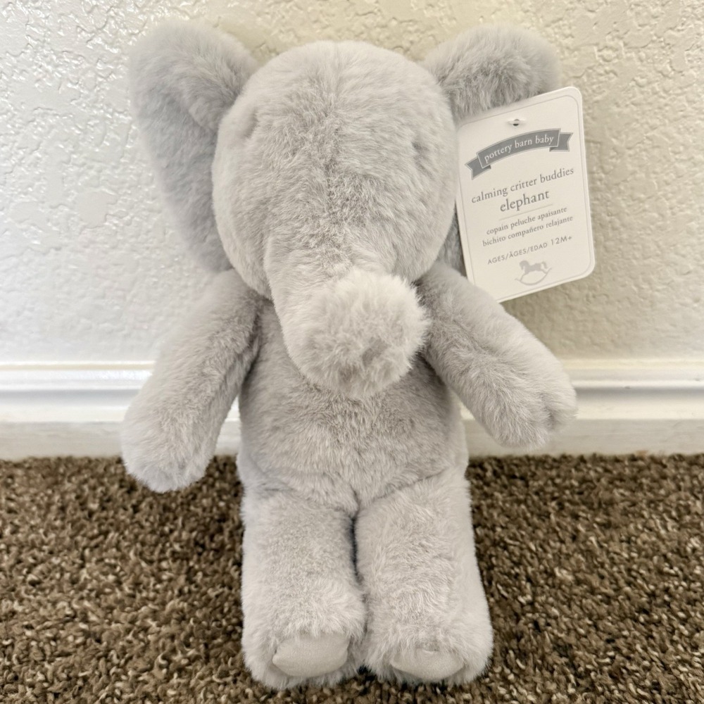 NEW! Pottery Barn Baby Kid Gray Elephant Plush 11"‎ Calming Critter Buddies TAG!